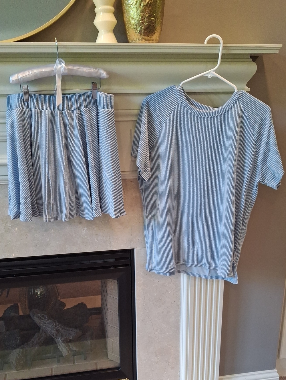 Blue & White Striped Two-Piece Set - Skirt & Top